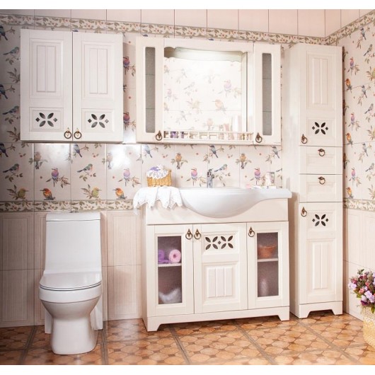 Комплект мебели Бриклаер Кантри 105 Бежевый дуб прованс (зеркало-шкаф с балюстрадой)