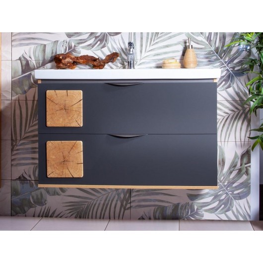 Тумба с раковиной Бриклаер Форест 100 антрацит, дуб золотой, раковина Аллегро 100 Тумба с раковиной Бриклаер Форест 100 антрацит, дуб золотой, раковина Аллегро 100