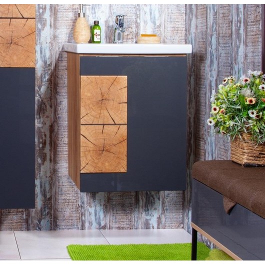 Тумба с раковиной Бриклаер Форест 50 антрацит, дуб золотой Тумба с раковиной Бриклаер Форест 50 антрацит, дуб золотой