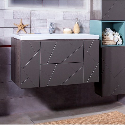 Тумба с раковиной Бриклаер Кристалл 90, софт графит