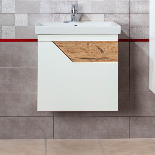 Тумба с раковиной Бриклаер Брайтон 60 белый матовый/дуб кера