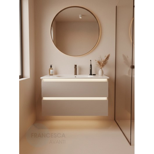 Тумба с раковиной Francesca Avanti Panda 100, DR-07-100, с подсветкой, подвесная, бежевая, с фрезеровкой Тумба с раковиной Francesca Avanti Panda 100, DR-07-100, с подсветкой, подвесная, бежевая, с фрезеровкой