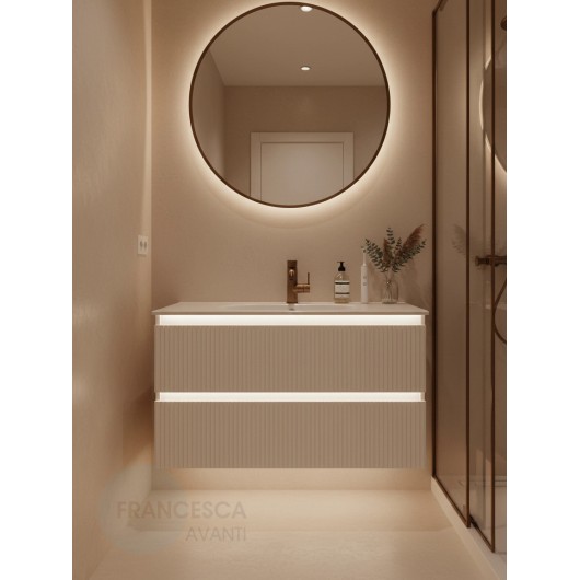 Тумба с раковиной Francesca Avanti Panda 100, DR-08-100, с подсветкой, подвесная, бежевая, с фрезеровкой Тумба с раковиной Francesca Avanti Panda 100, DR-08-100, с подсветкой, подвесная, бежевая, с фрезеровкой