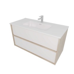 Тумба с раковиной Акватек Либра 100, дуб давос, белый матовый, 2 ящика