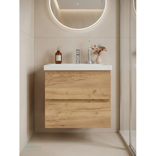 Тумба с раковиной Francesca Avanti Latina 60 подвесная, дуб крафт золотой (ум. Moduo 60)