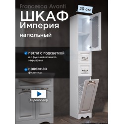 Пенал Francesca Империя 30 с бельевой корзиной белый, правый, с подсветкой Пенал Francesca Империя 30 с бельевой корзиной белый, правый, с подсветкой