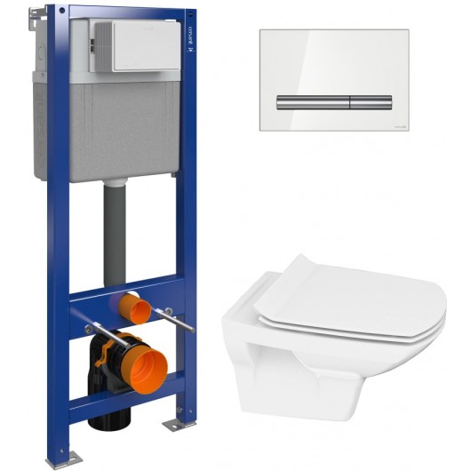 Комплект Унитаз Cersanit Carina new clean on slim lift + Инсталляция Cersanit Aqua P-IN-MZ-AQ40-QF с белой кнопкой смыва