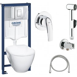 Комплект  Grohe Solido 39186000 подвесной унитаз + инсталляция + кнопка + Гигиенический душ Grohe BauCurve 123072 со смесителем