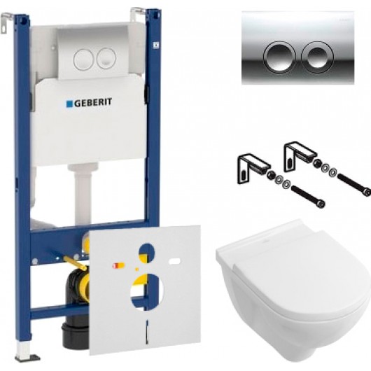 Комплект  Унитаз подвесной Villeroy & Boch O'Novo 5660 H101 alpin + Система инсталляции для унитазов Geberit Duofix Delta 458.124.21.1 3 в 1 с кнопкой смыва
