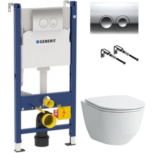 Комплект Инсталляция Geberit Duofix Delta 3 в 1 с кнопкой смыва + Унитаз Laufen Pro Rimless безободковый