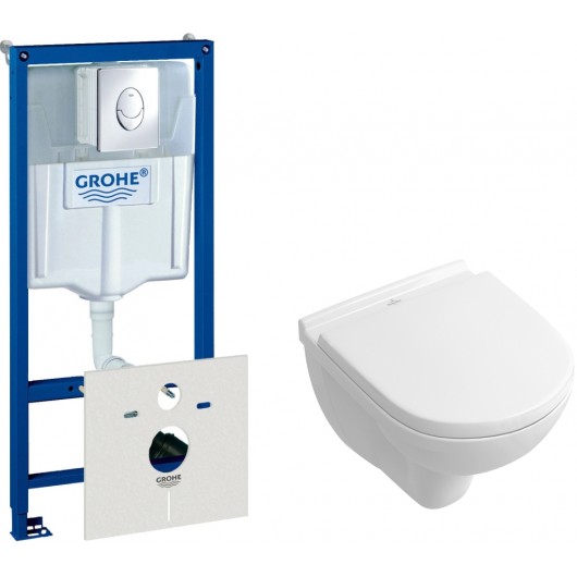 Комплект Система инсталляции для унитазов Grohe Rapid SL 38750001 4 в 1 с кнопкой смыва + Унитаз подвесной Villeroy & Boch O Novo 5688 H1 01 alpin, с микролифтом Комплект Система инсталляции для унитазов Grohe Rapid SL 38750001 4 в 1 с кнопкой смыва + Унитаз подвесной Villeroy & Boch O Novo 5688 H1 01 alpin, с микролифтом