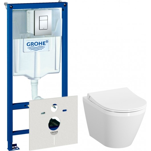 Комплект  Система инсталляции для унитазов Grohe Rapid SL 38775001 4 в 1 с кнопкой смыва + Чаша для унитаза подвесного VitrA Integra 7040B003-0075 + Крышка-сиденье VitrA 110-003-019
